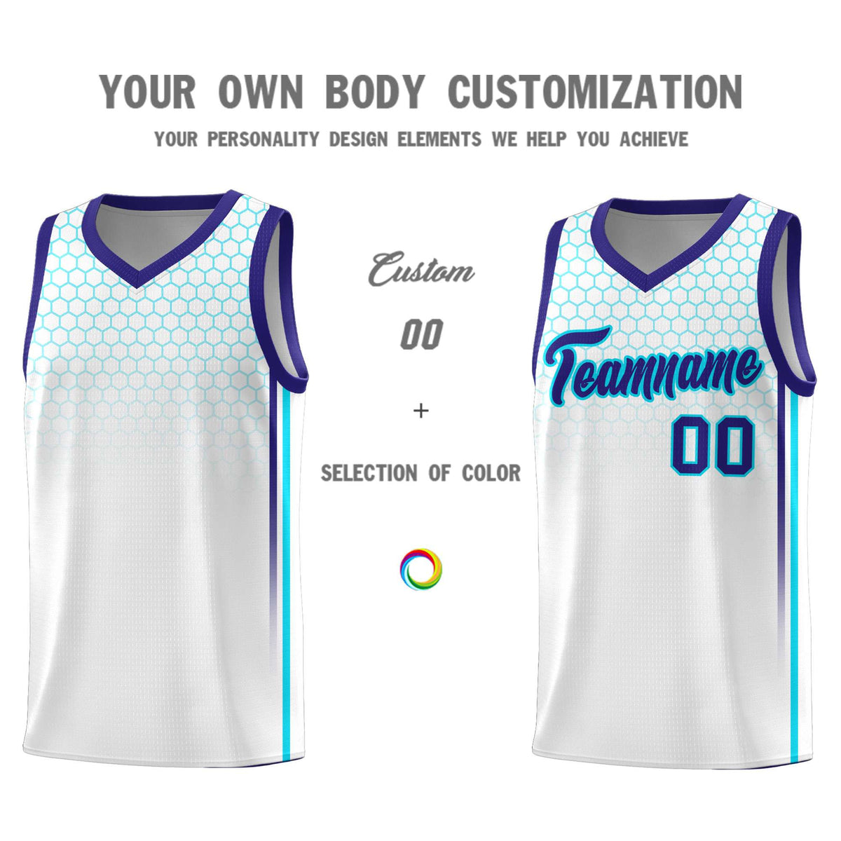 Custom White Personalized Honeycomb Pattern Sports Uniform Basketball Jersey