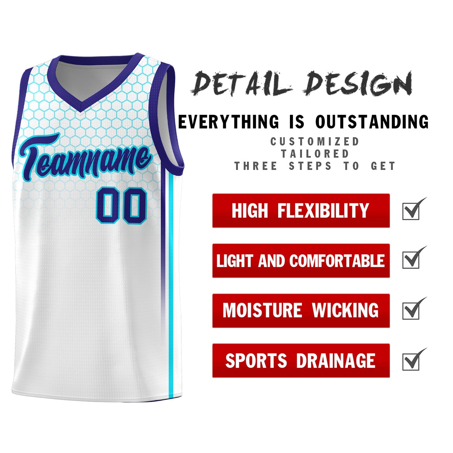 Custom White Personalized Honeycomb Pattern Sports Uniform Basketball Jersey
