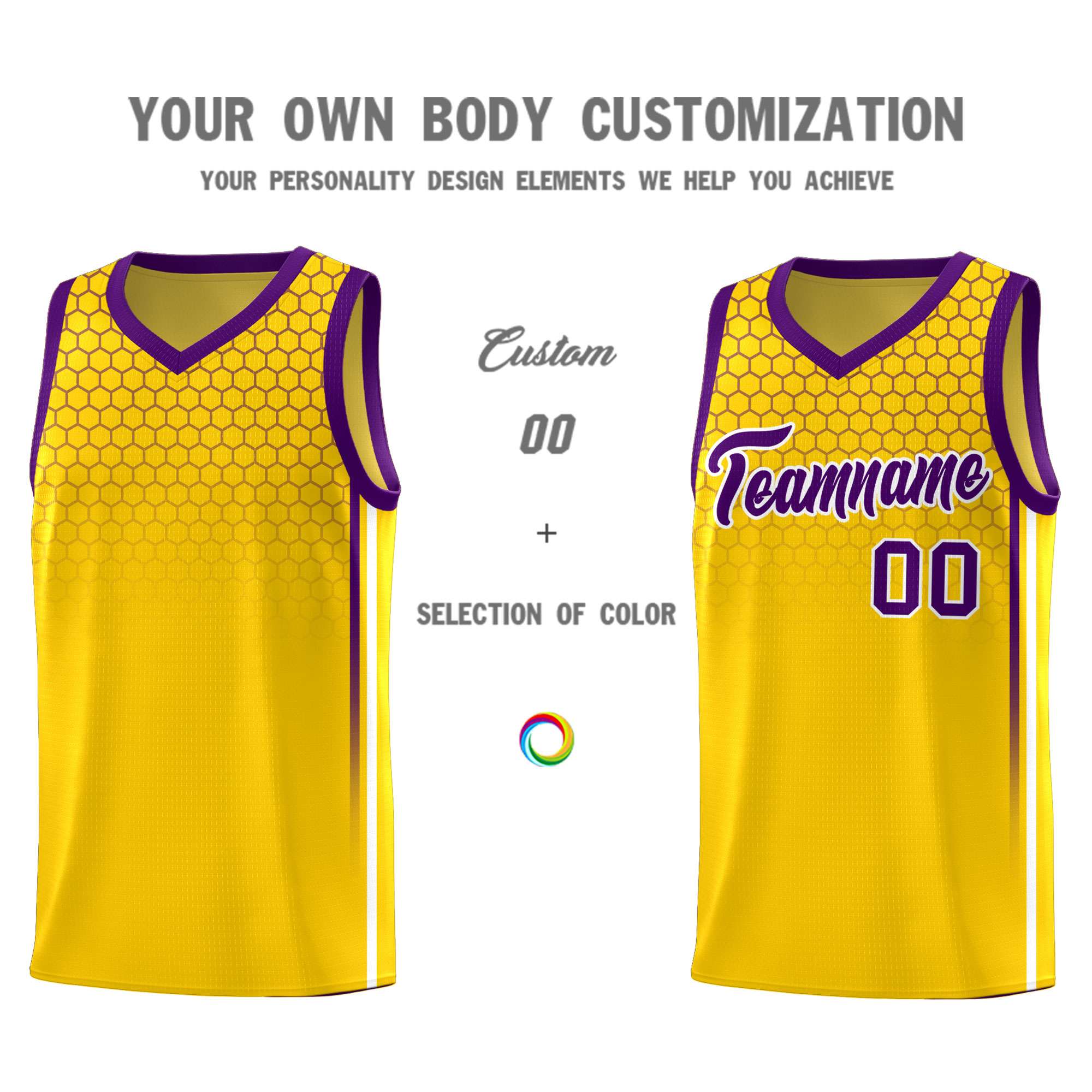 Custom Gold Personalized Honeycomb Pattern Sports Uniform Basketball Jersey