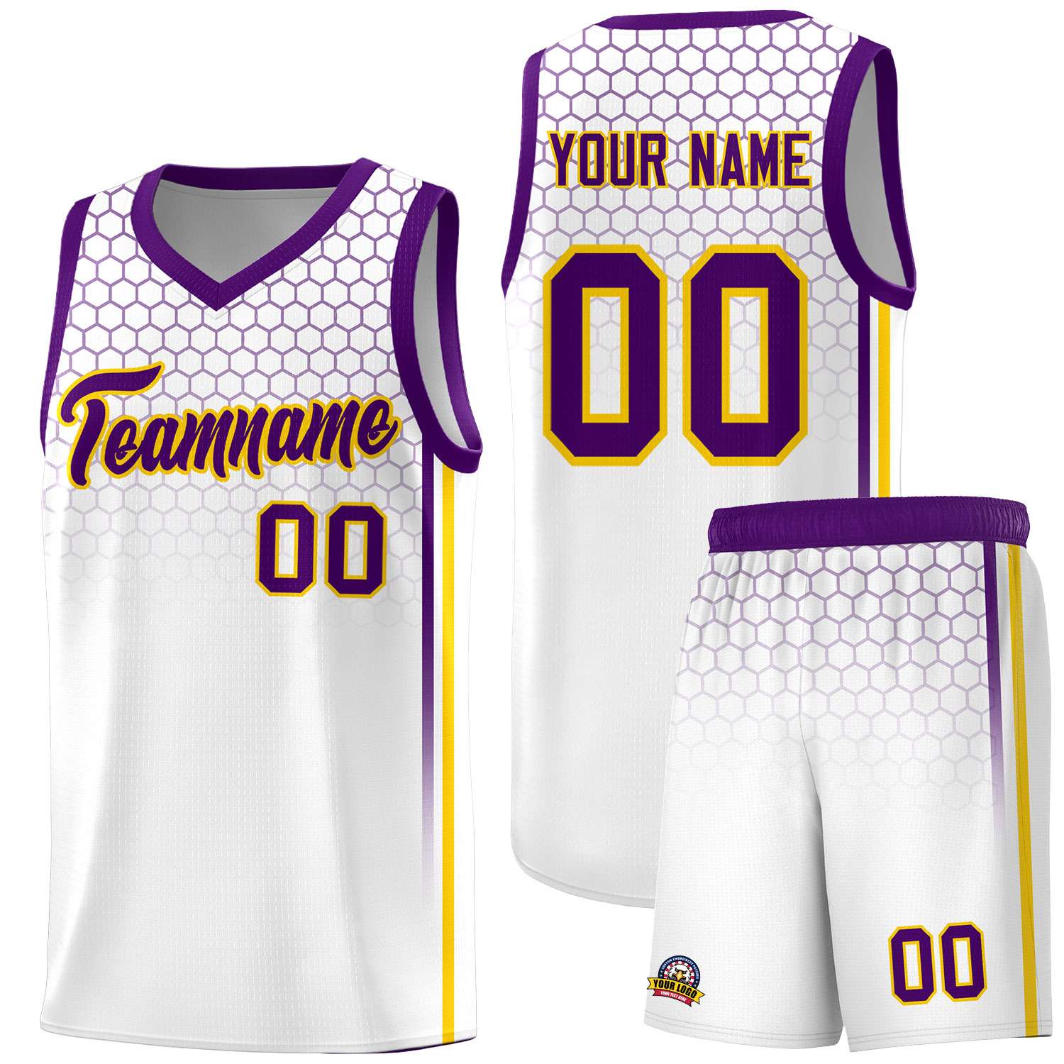 Custom White Personalized Honeycomb Pattern Sports Uniform Basketball Jersey