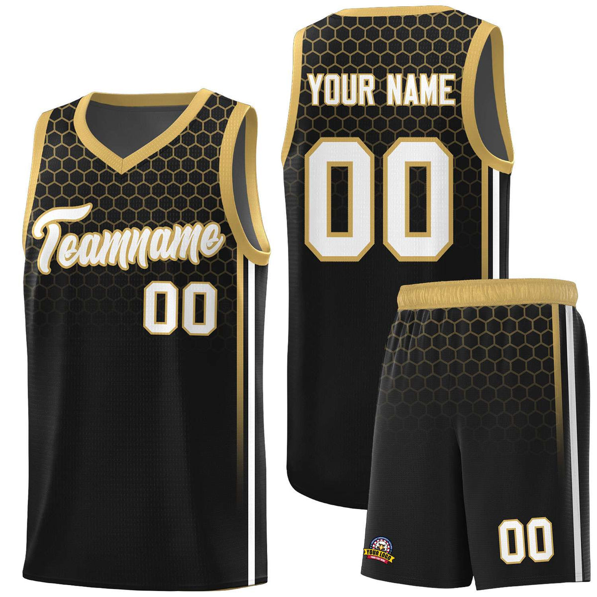Custom Black Personalized Honeycomb Pattern Sports Uniform Basketball Jersey