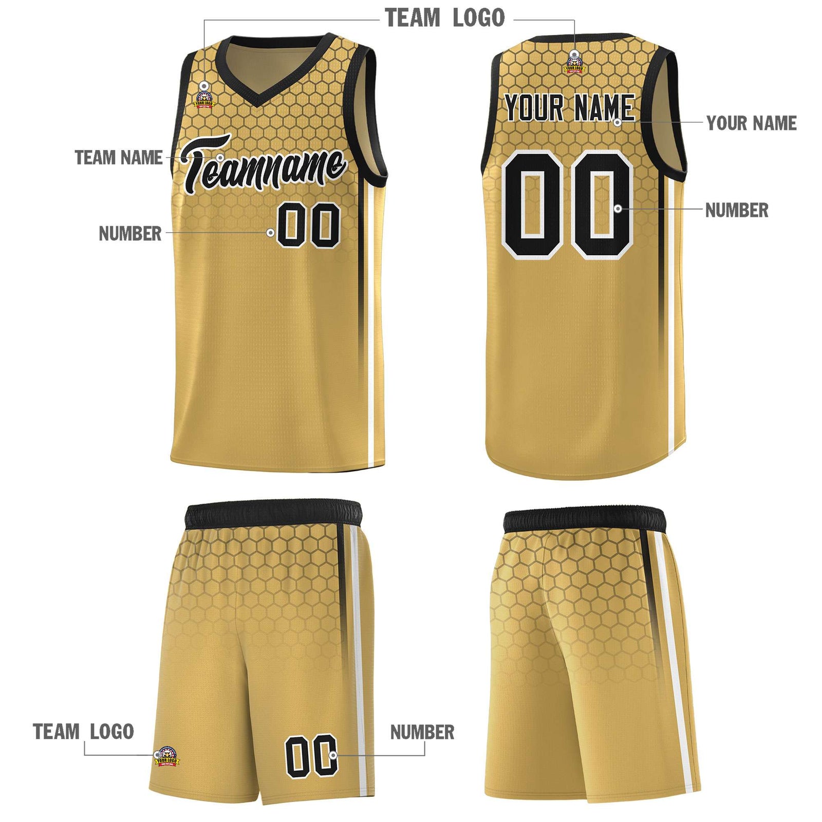 Custom Old Gold Personalized Honeycomb Pattern Sports Uniform Basketball Jersey