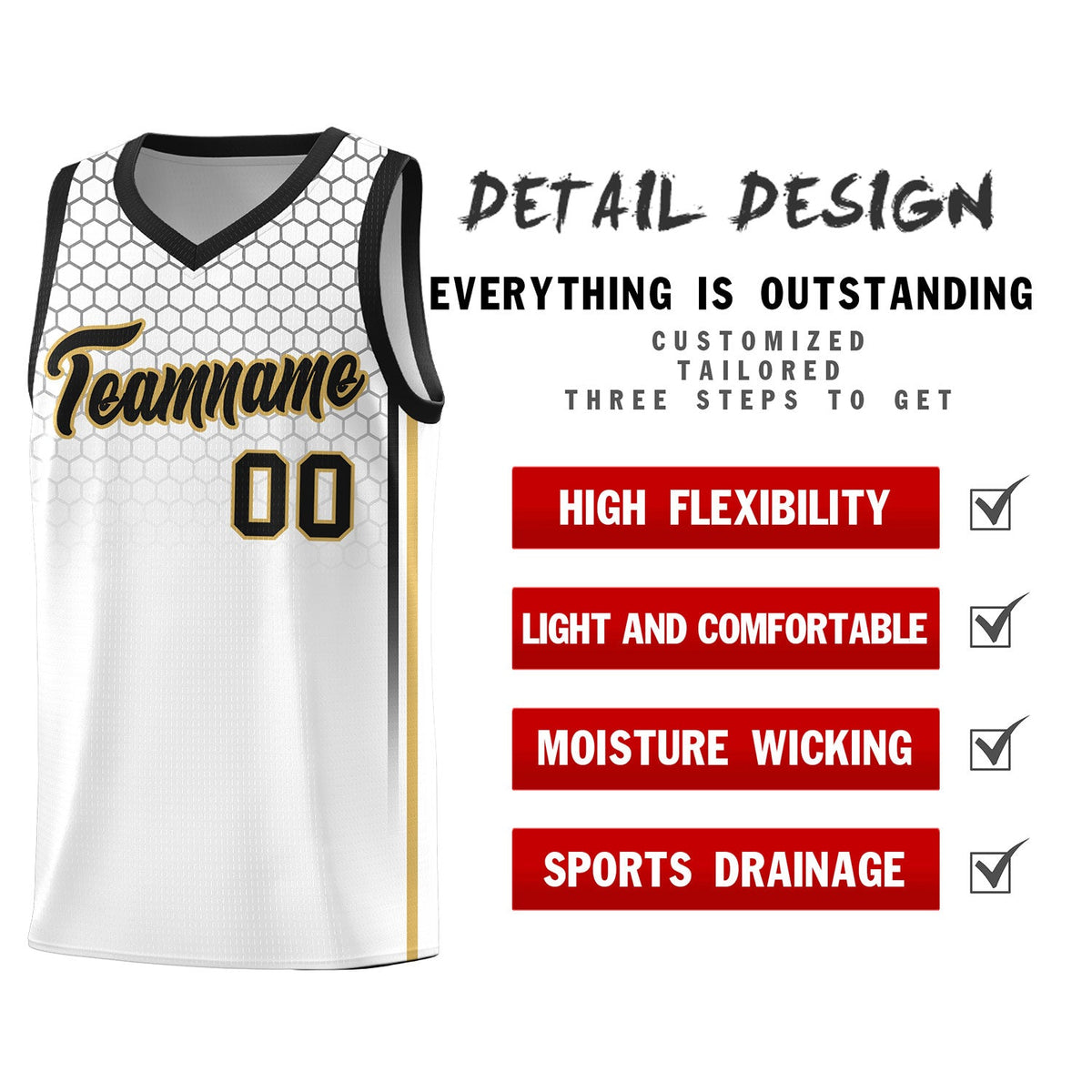 Custom White Personalized Honeycomb Pattern Sports Uniform Basketball Jersey