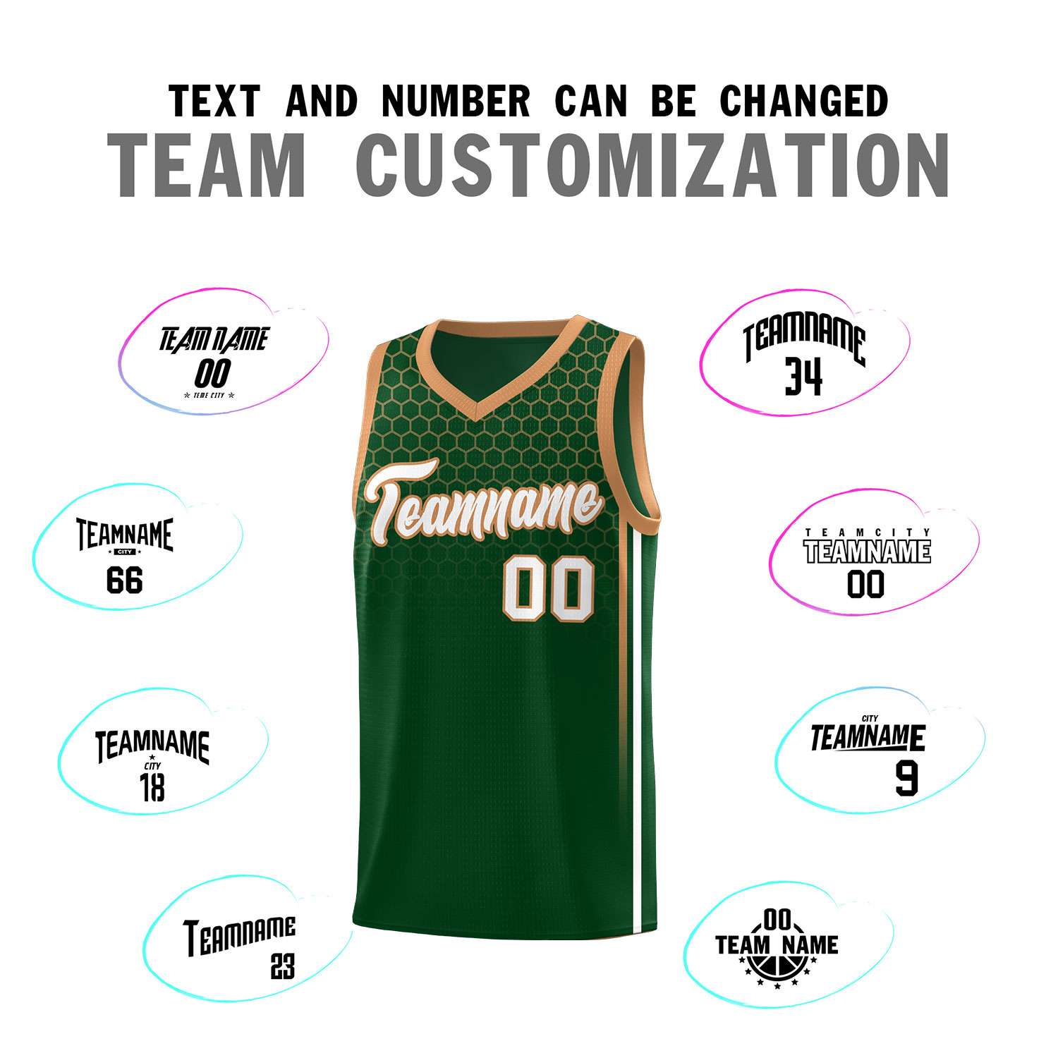 Custom Green Personalized Honeycomb Pattern Sports Uniform Basketball Jersey