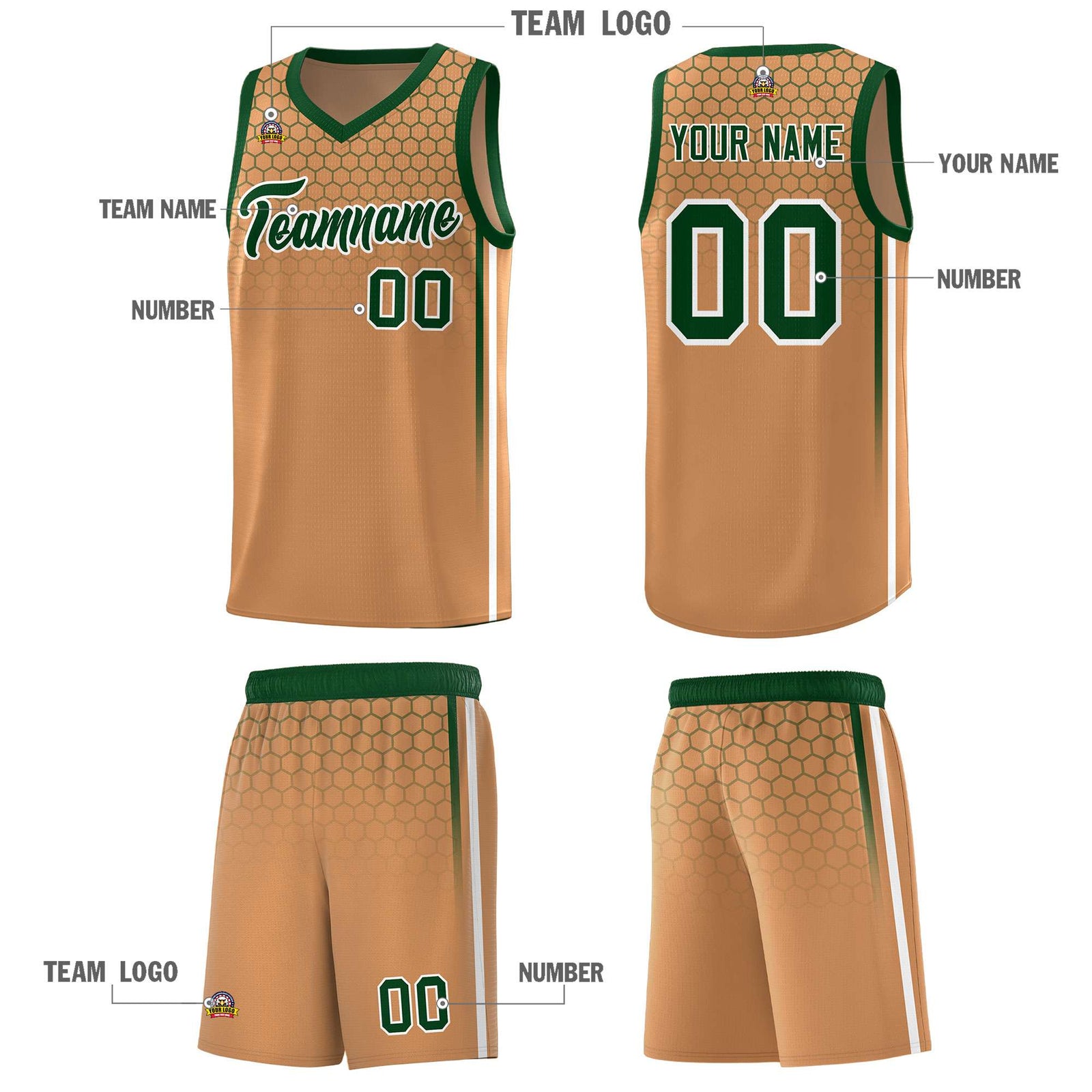 Custom Light Brown Personalized Honeycomb Pattern Sports Uniform Basketball Jersey