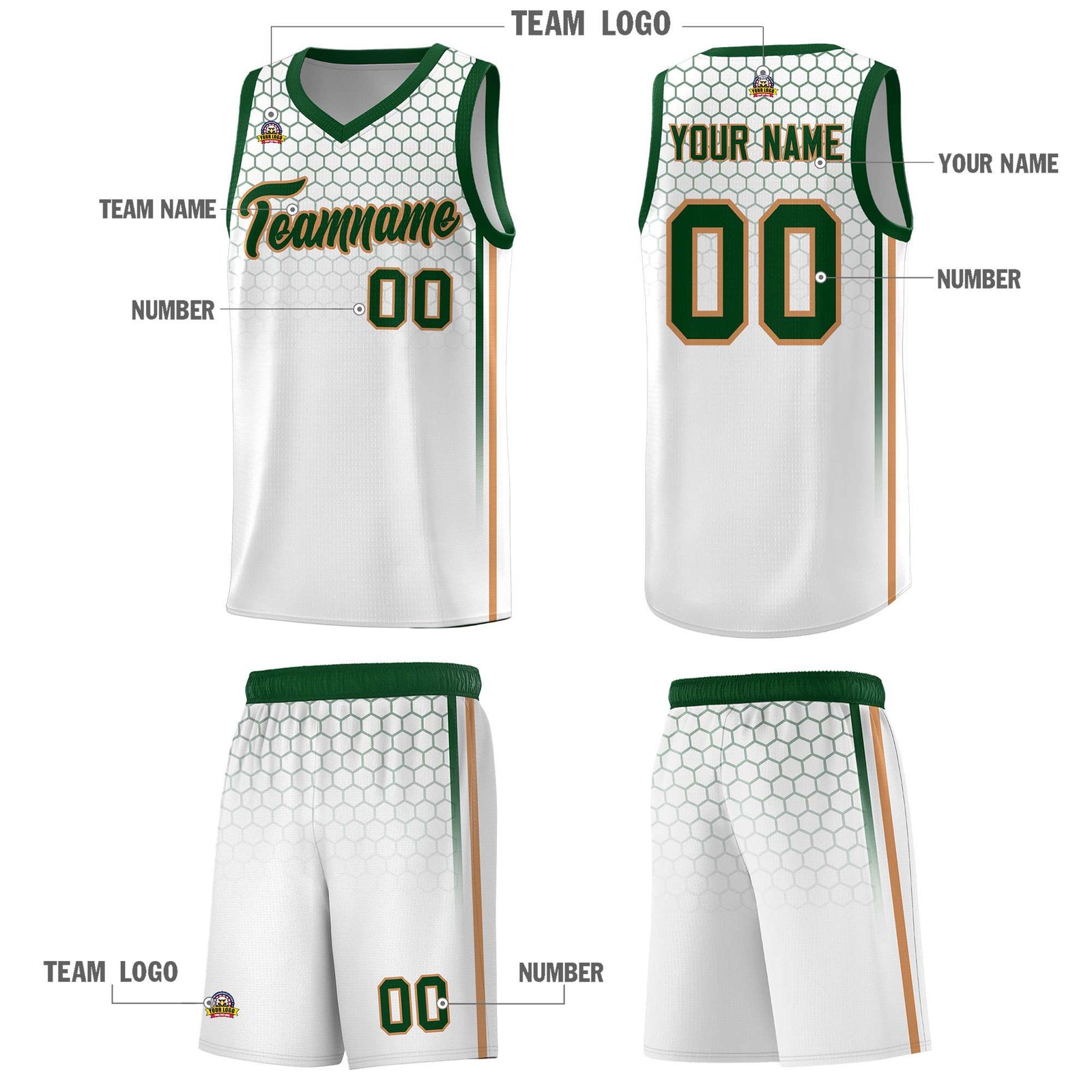 Custom White Personalized Honeycomb Pattern Sports Uniform Basketball Jersey