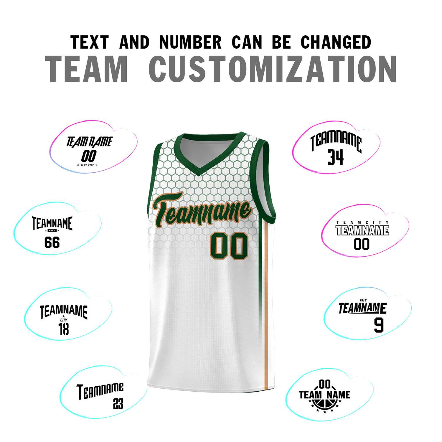Custom White Personalized Honeycomb Pattern Sports Uniform Basketball Jersey