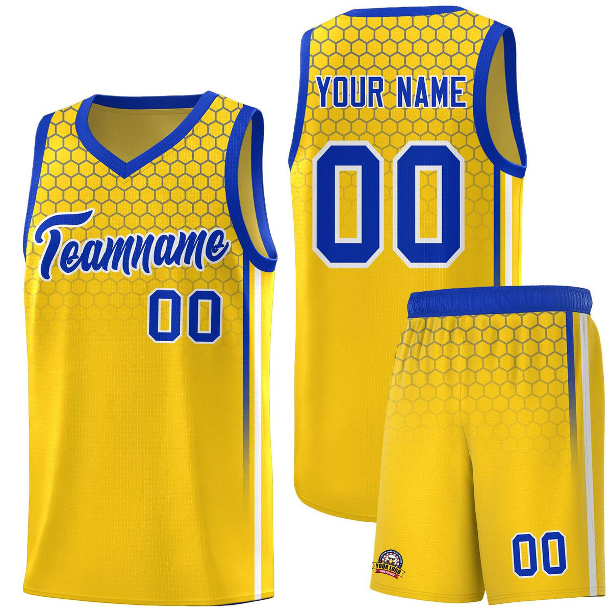 Custom Gold Personalized Honeycomb Pattern Sports Uniform Basketball Jersey