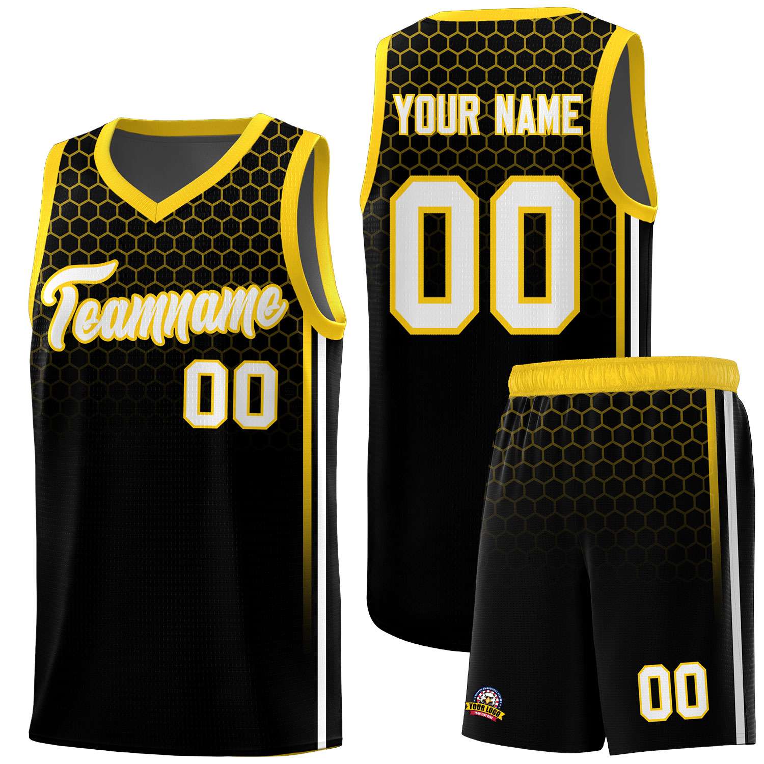Custom Black Personalized Honeycomb Pattern Sports Uniform Basketball Jersey
