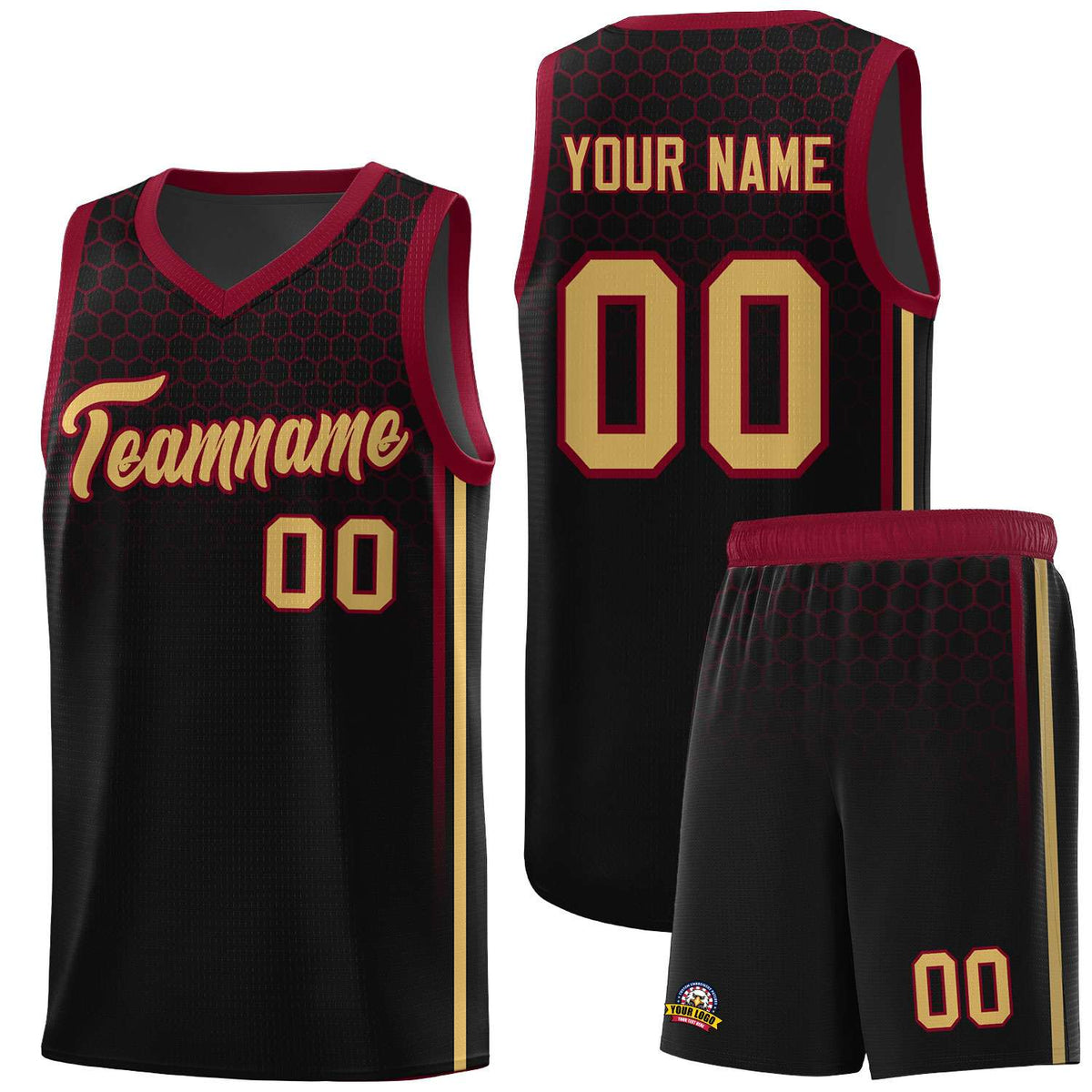 Custom Black Personalized Honeycomb Pattern Sports Uniform Basketball Jersey