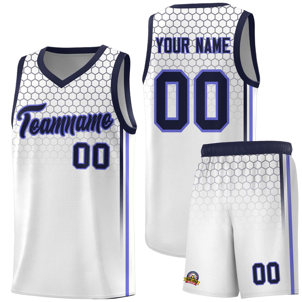 Custom White Personalized Honeycomb Pattern Sports Uniform Basketball Jersey