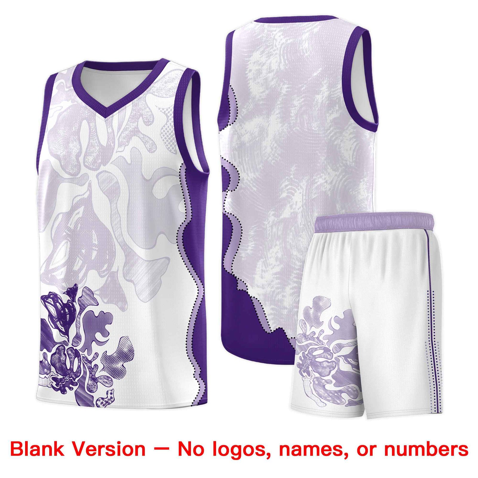 Custom White Purple Basketball Jersey - Illusion Flower Graffiti Moisture-wicking Fabric