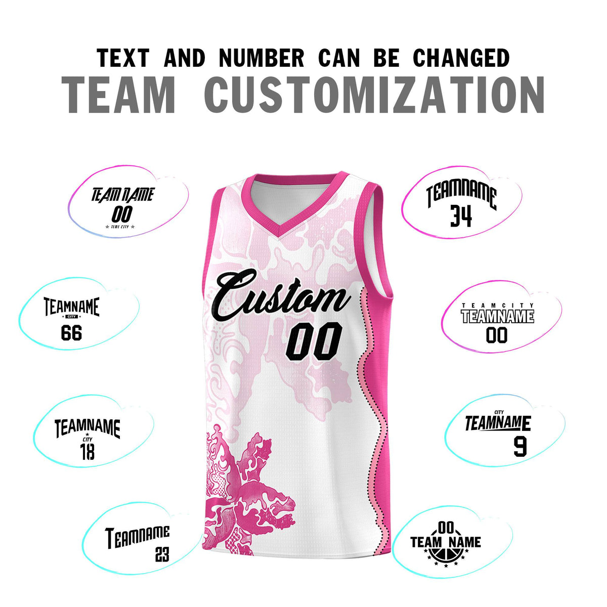 Custom White Pink Basketball Jersey - Illusion Flower Graffiti Breathable mesh Fabric