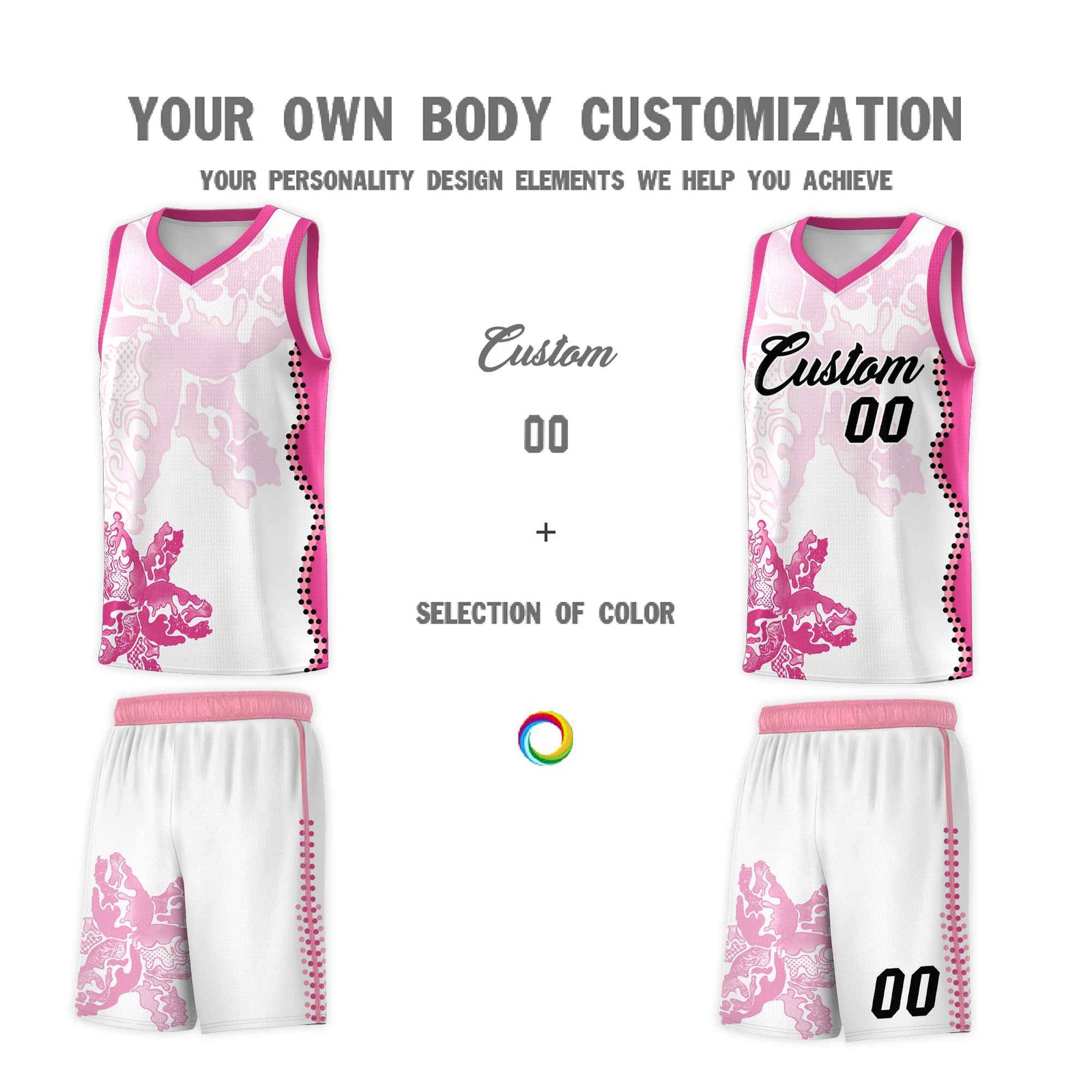 Custom White Pink Basketball Jersey - Illusion Flower Graffiti Breathable mesh Fabric