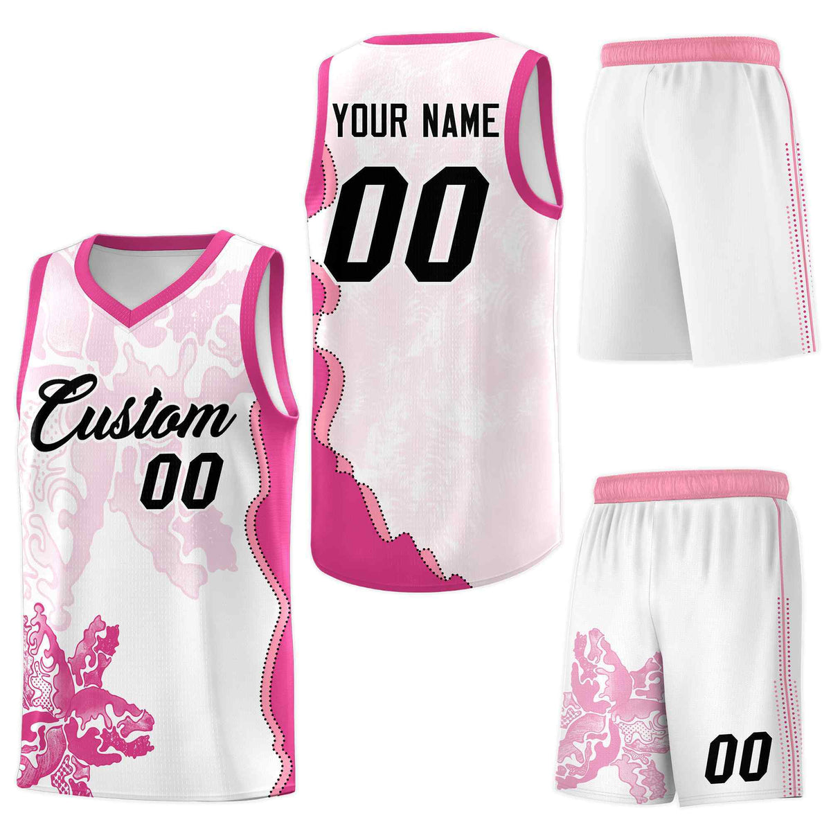 Custom White Pink Basketball Jersey - Illusion Flower Graffiti Moisture-Wicking