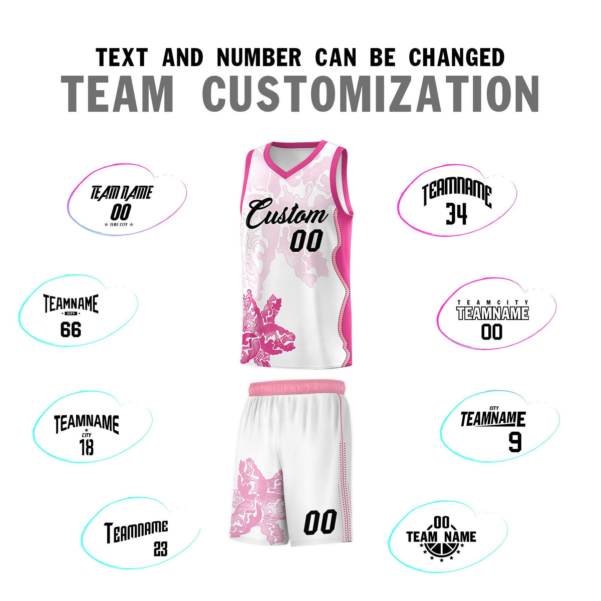 Custom White Pink Basketball Jersey - Illusion Flower Graffiti Breathable mesh Fabric