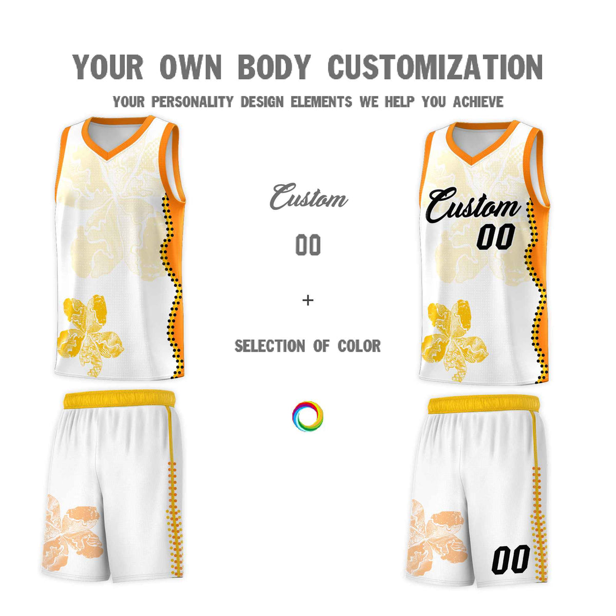 Custom White Orange Basketball Jersey - Illusion Flower Graffiti Durable Fabric