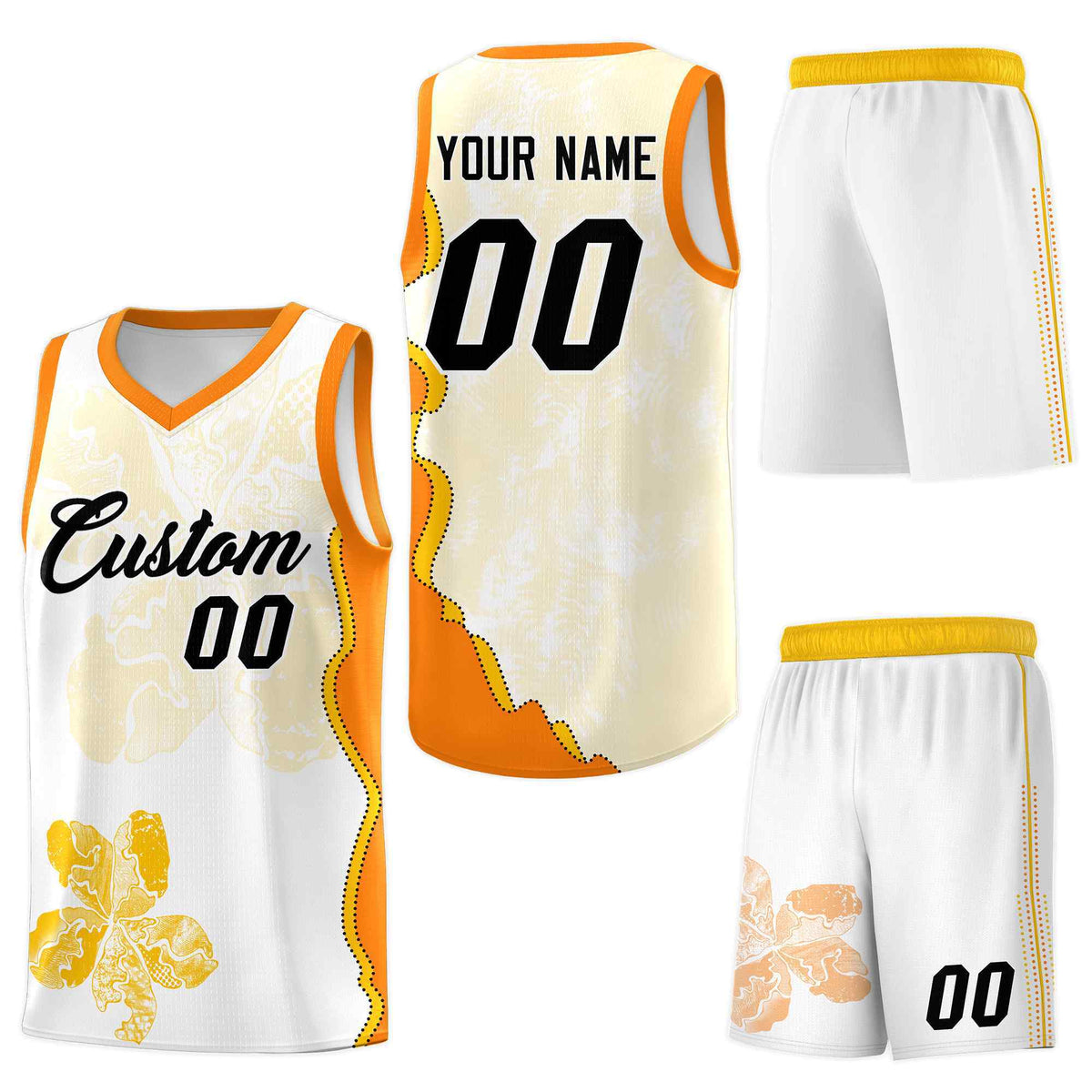 Custom White Orange Basketball Jersey - Illusion Flower Graffiti Wrinkle-Resistant