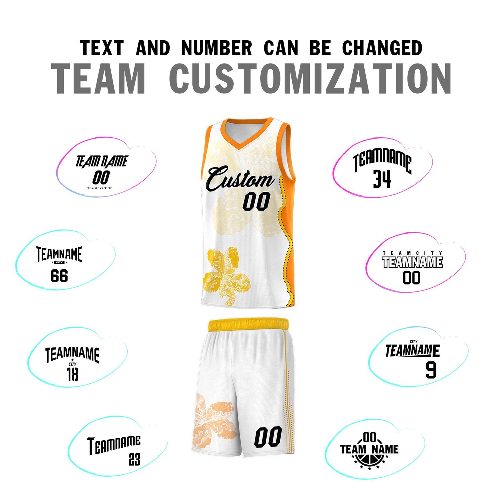 Custom White Orange Basketball Jersey - Illusion Flower Graffiti Durable Fabric