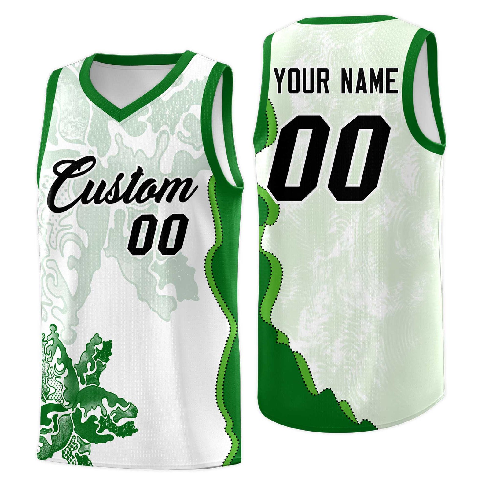 Custom White Kelly Green Basketball Jersey - Illusion Flower Graffiti Moisture wicking Fabric