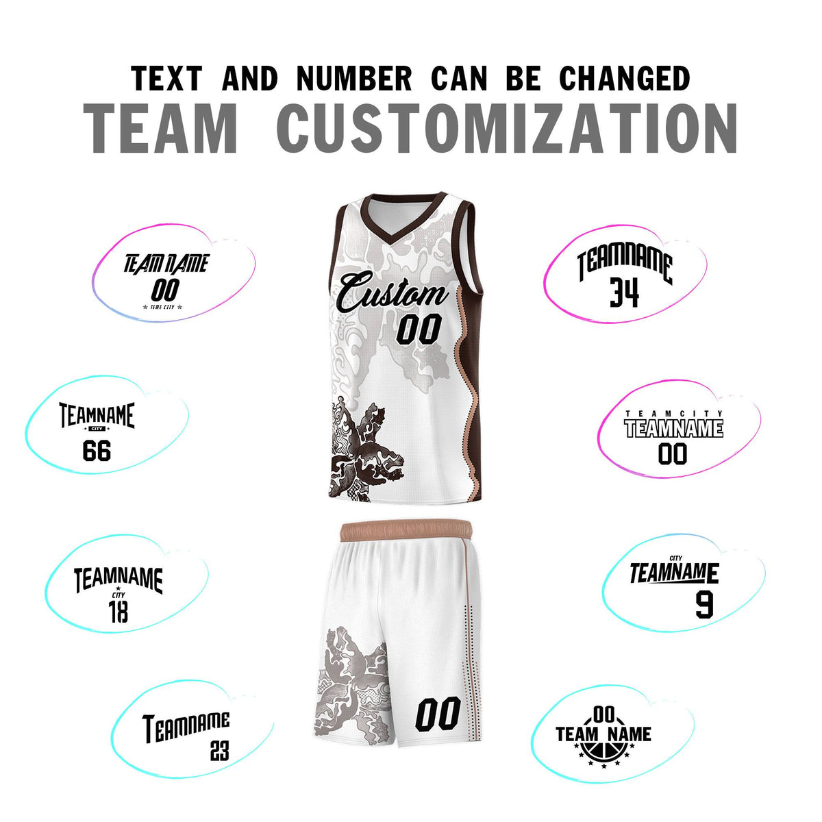Custom White Brown Basketball Jersey - Illusion Flower Graffiti Quick dry Fabric