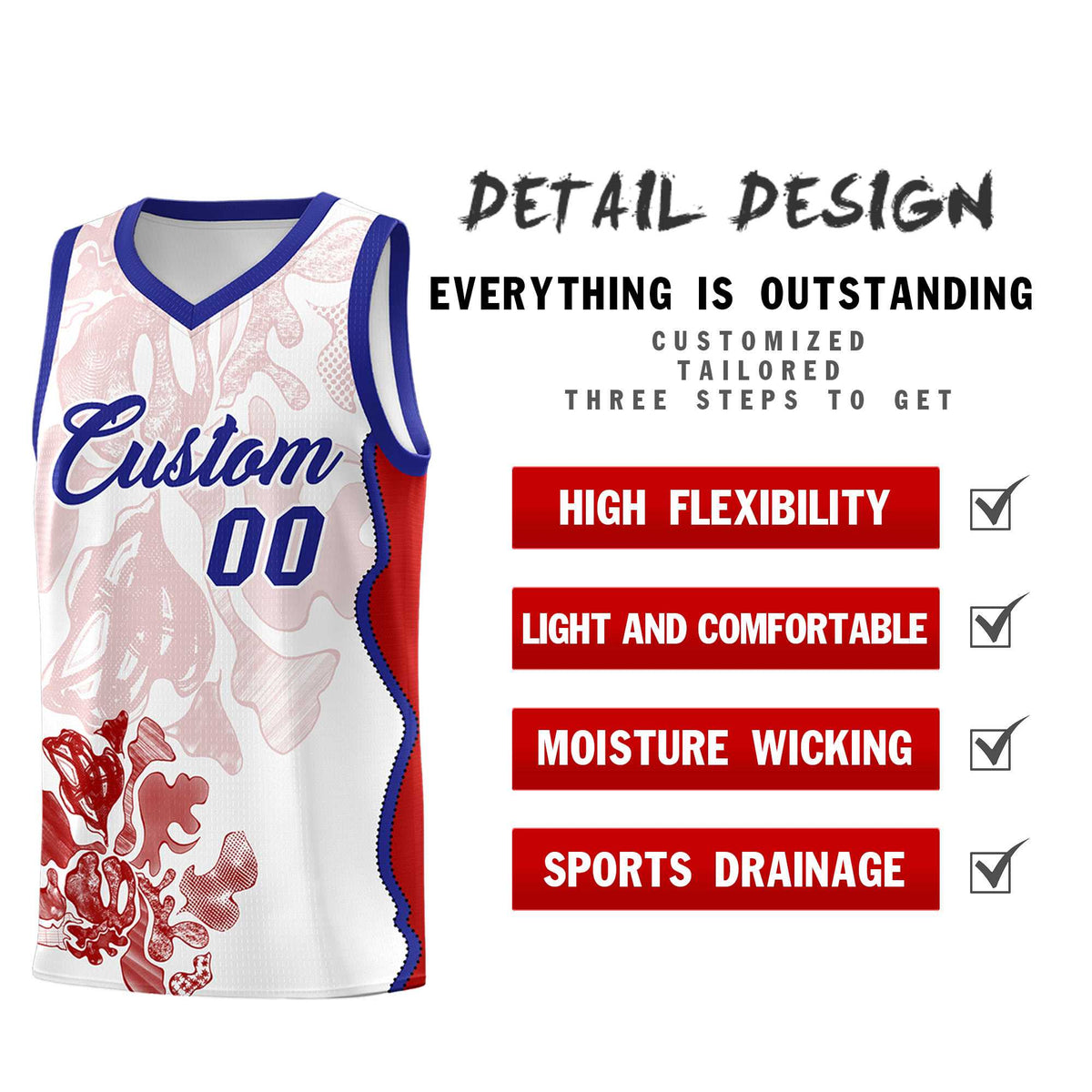 Custom White Royal Basketball Jersey - Illusion Flower Graffiti Unique Fabric