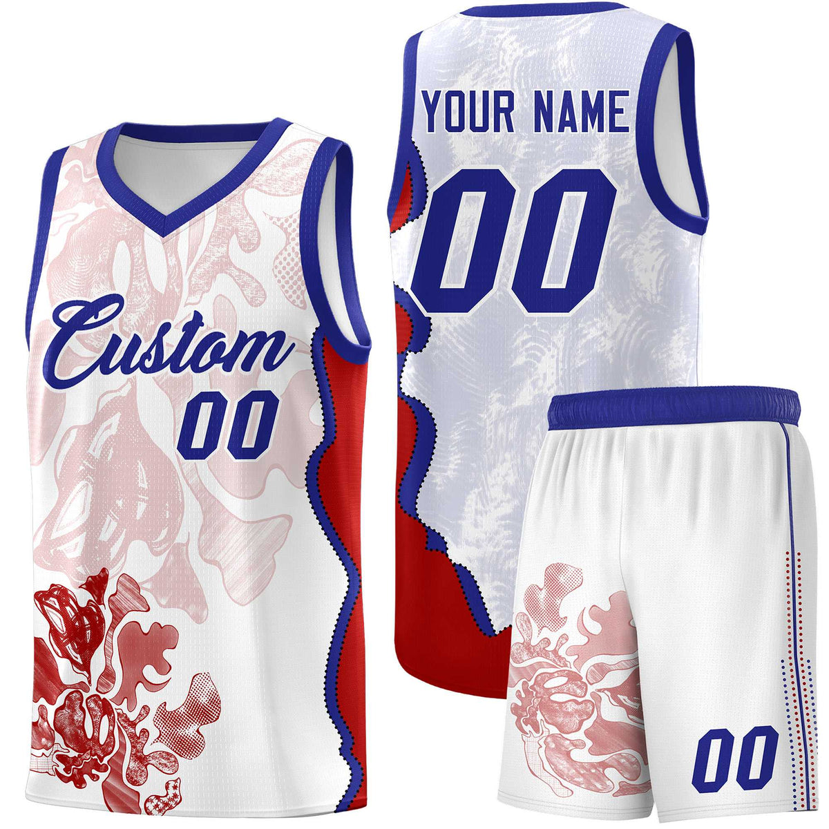 Custom White Royal Basketball Jersey - Illusion Flower Graffiti Unique Fabric