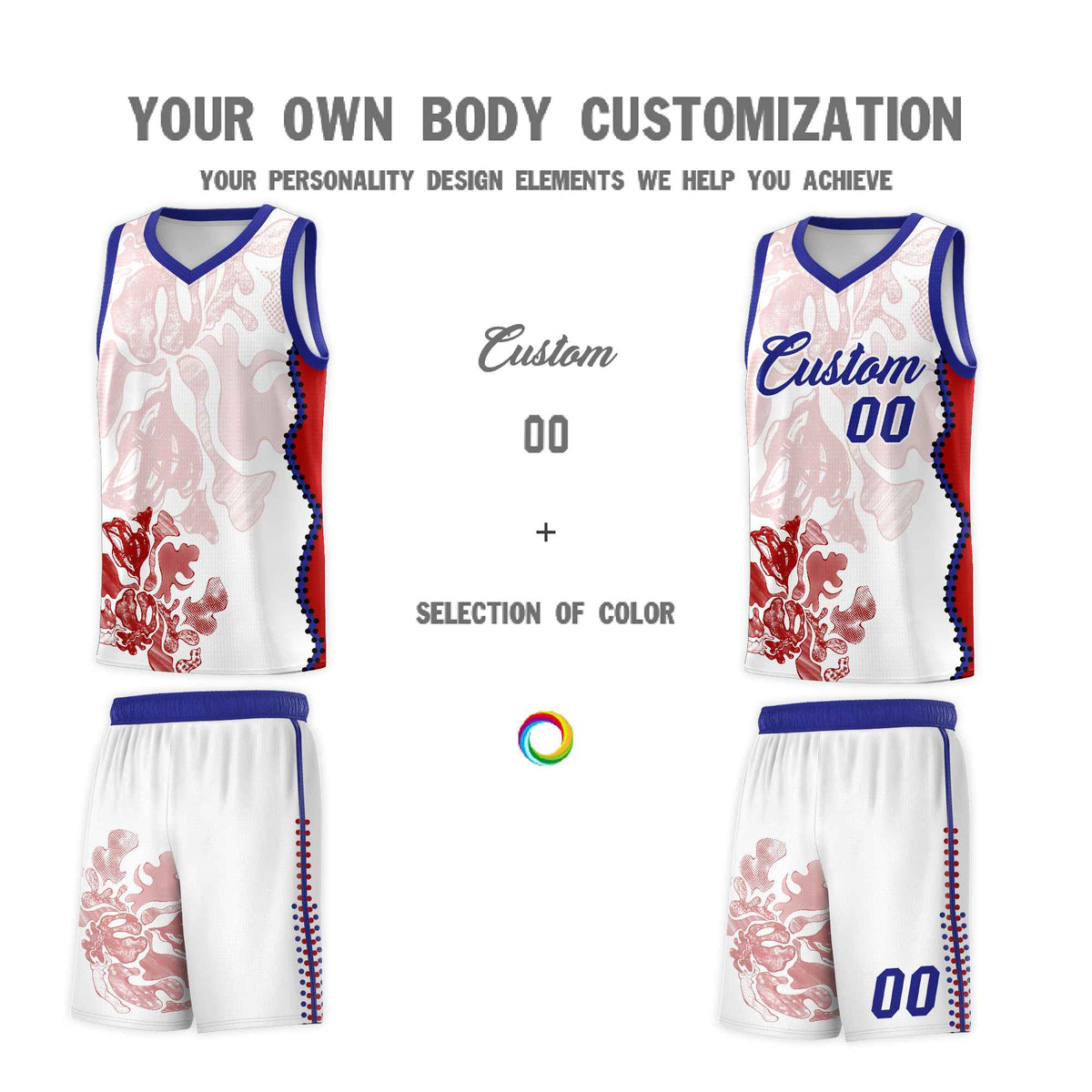 Custom White Royal Basketball Jersey - Illusion Flower Graffiti Unique Fabric