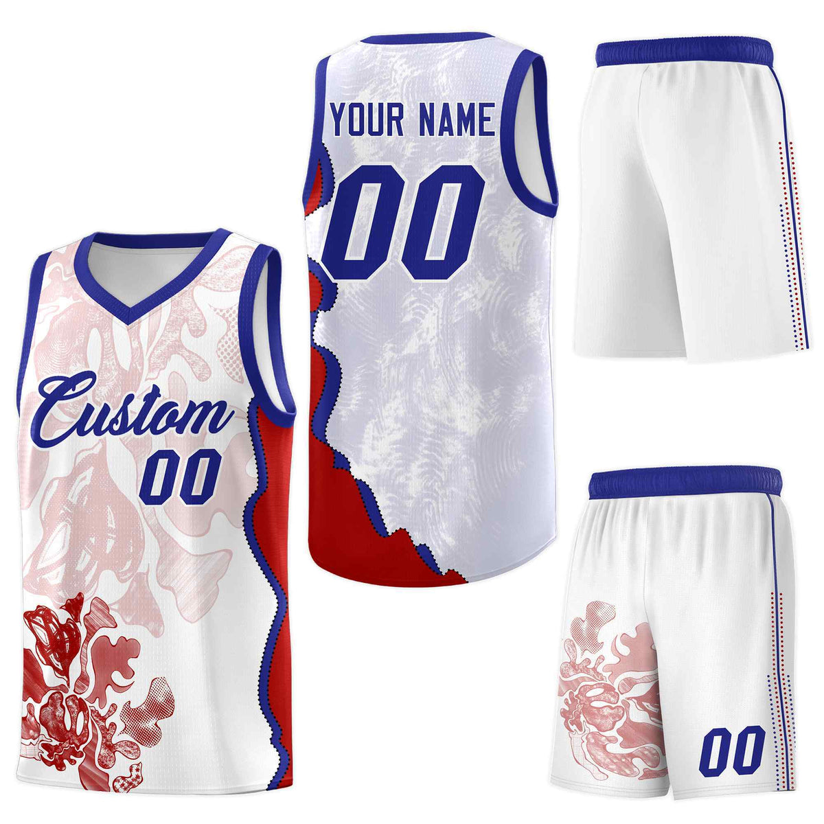 Custom White Royal Basketball Jersey - Illusion Flower Graffiti Moisture-Wicking