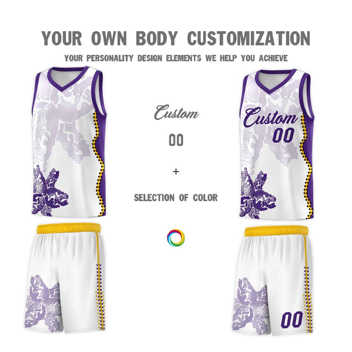 Custom White Purple Basketball Jersey - Illusion Flower Graffiti Moisture-wicking Fabric