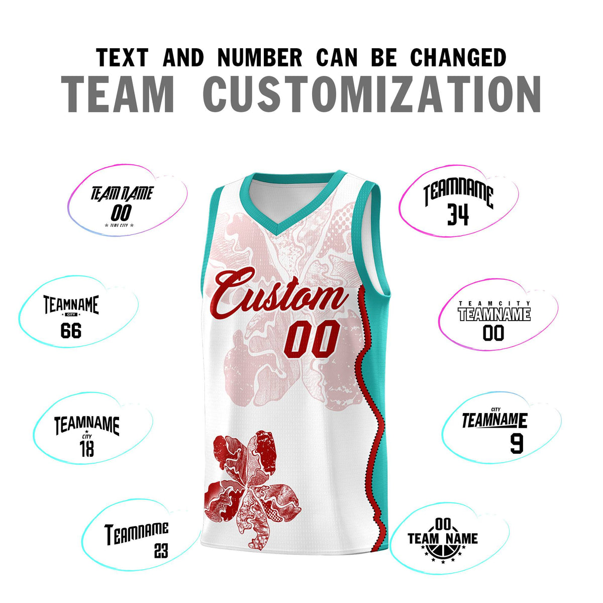 Custom White Aqua Basketball Jersey - Illusion Flower Graffiti Breathable mesh Fabric
