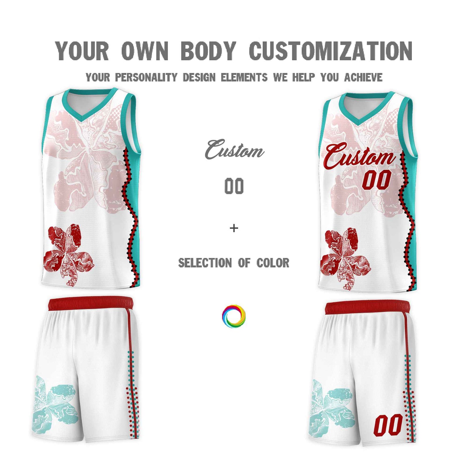 Custom White Aqua Basketball Jersey - Illusion Flower Graffiti Breathable mesh Fabric