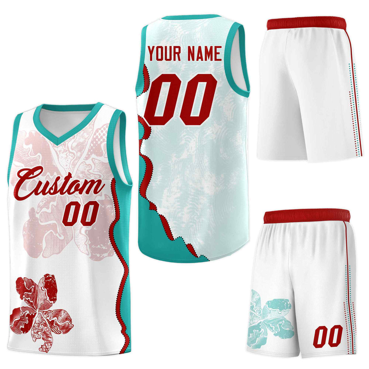 Custom White Aqua Basketball Jersey - Illusion Flower Graffiti Breathable