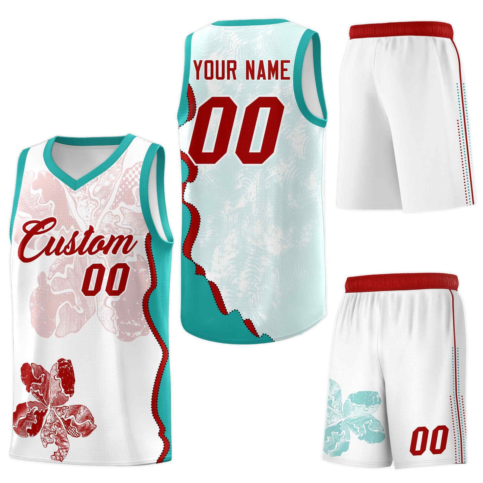 Custom White Aqua Basketball Jersey - Illusion Flower Graffiti Breathable