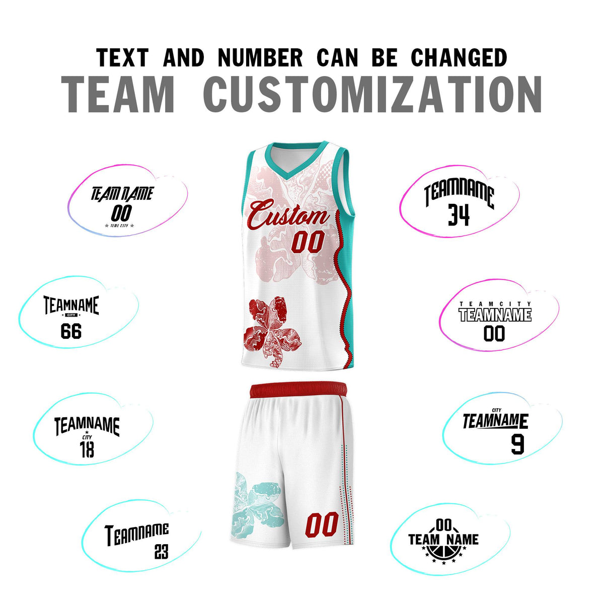 Custom White Aqua Basketball Jersey - Illusion Flower Graffiti Breathable mesh Fabric