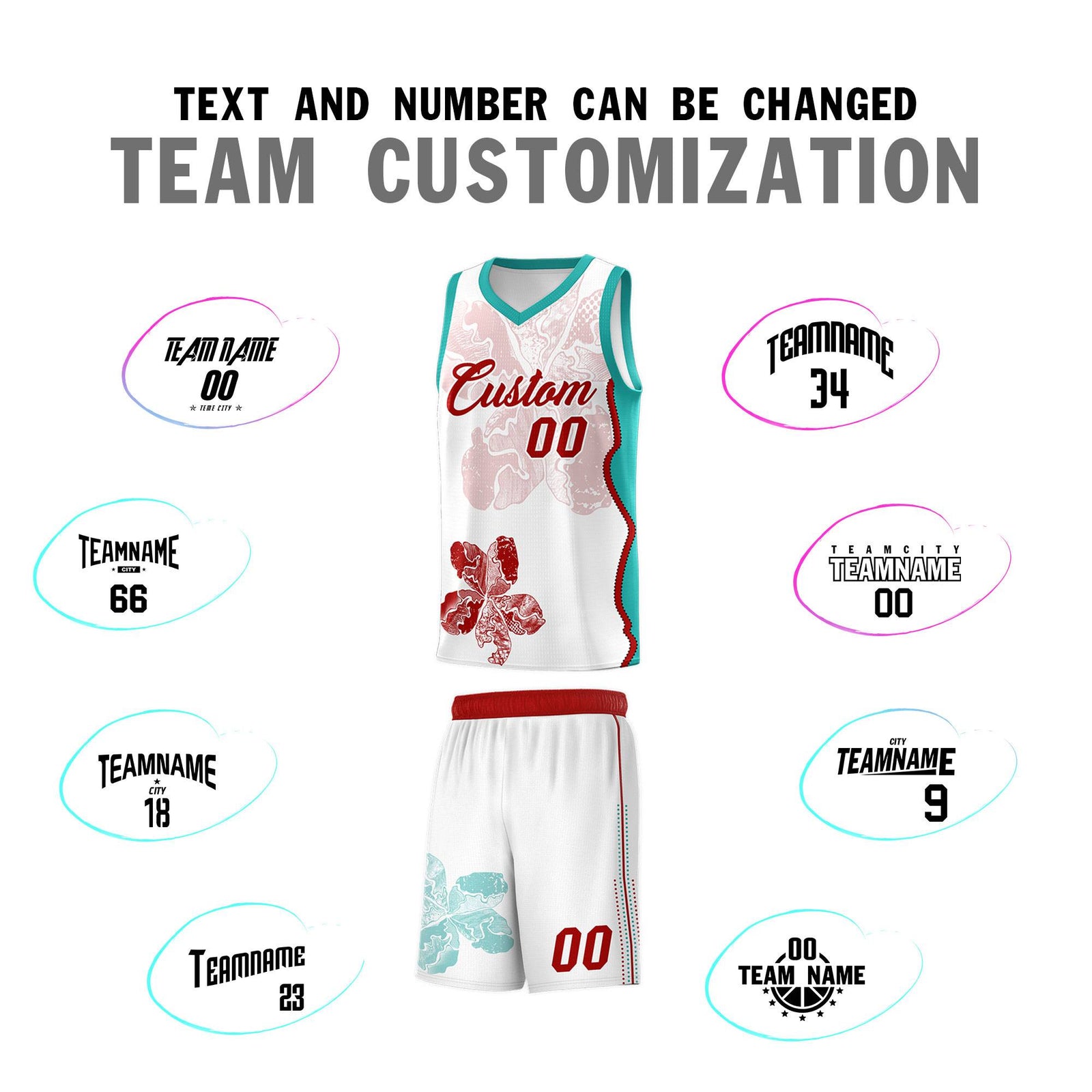 Custom White Aqua Basketball Jersey - Illusion Flower Graffiti Breathable mesh Fabric