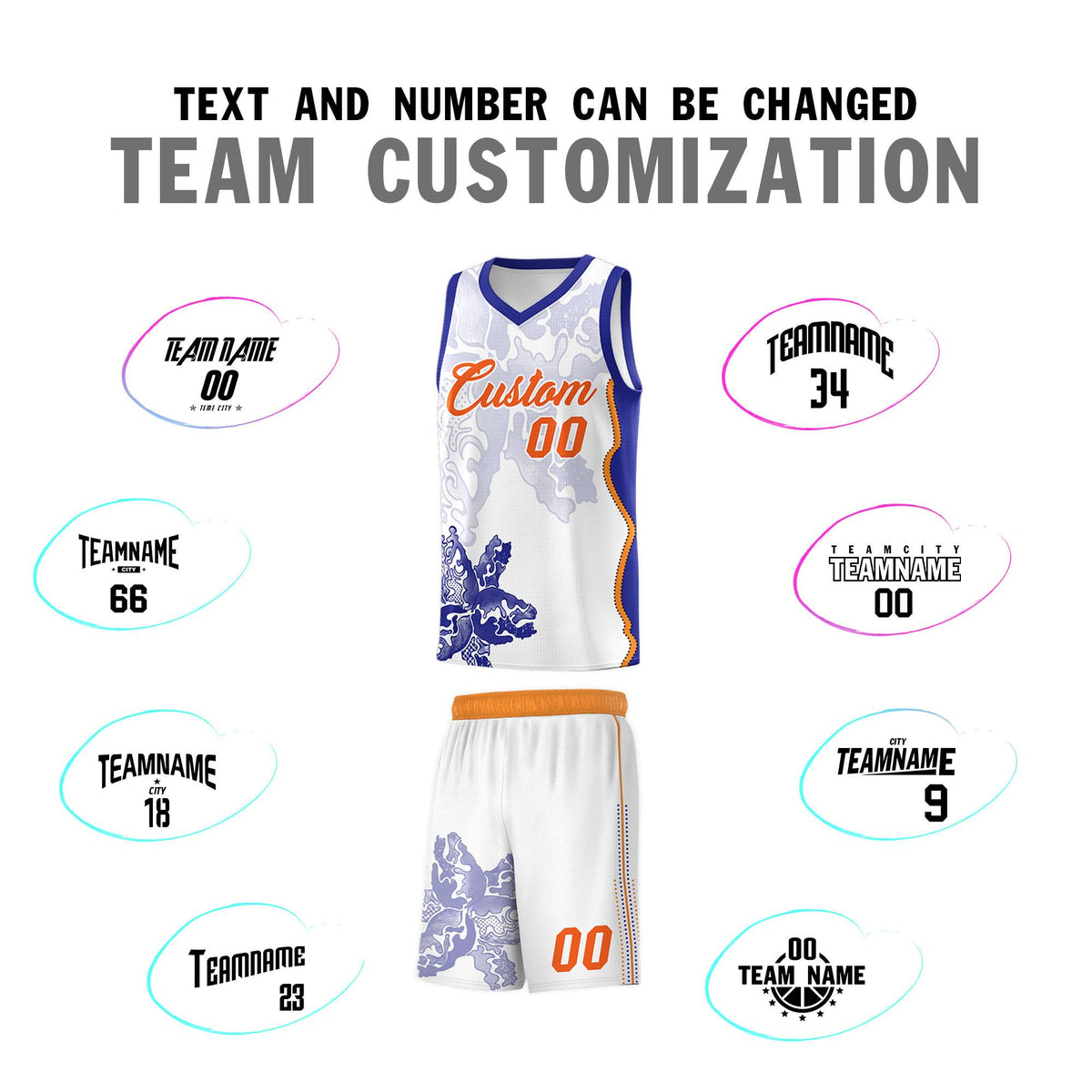 Custom White Royal Basketball Jersey - Illusion Flower Graffiti Breathable Fabric