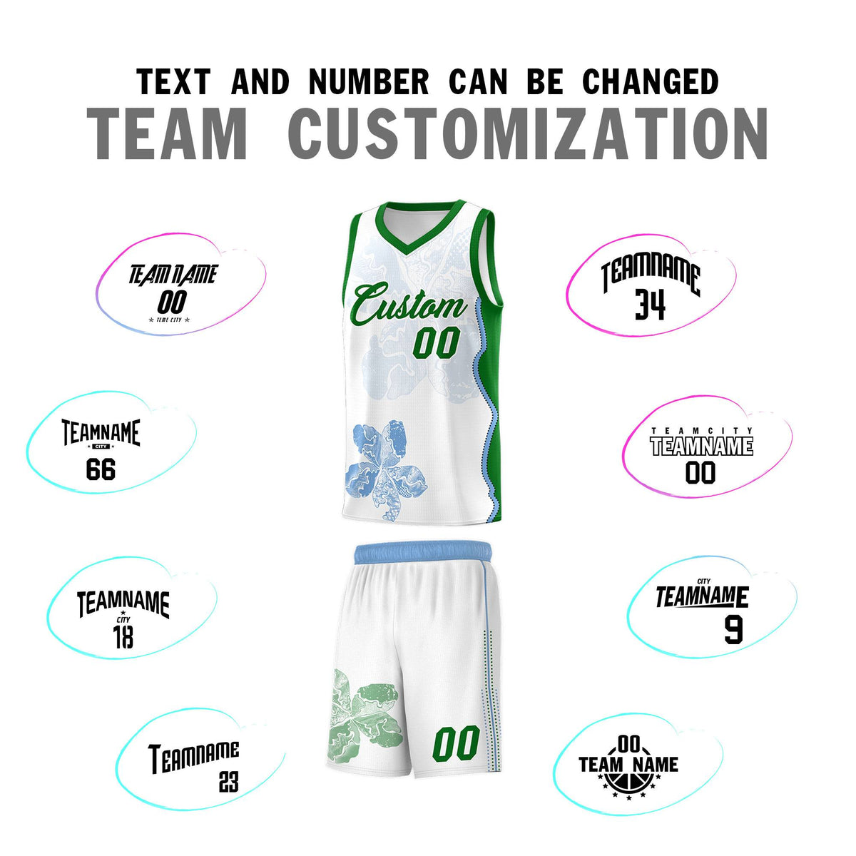 Custom White Kelly Green Basketball Jersey - Illusion Flower Graffiti Moisture wicking Fabric