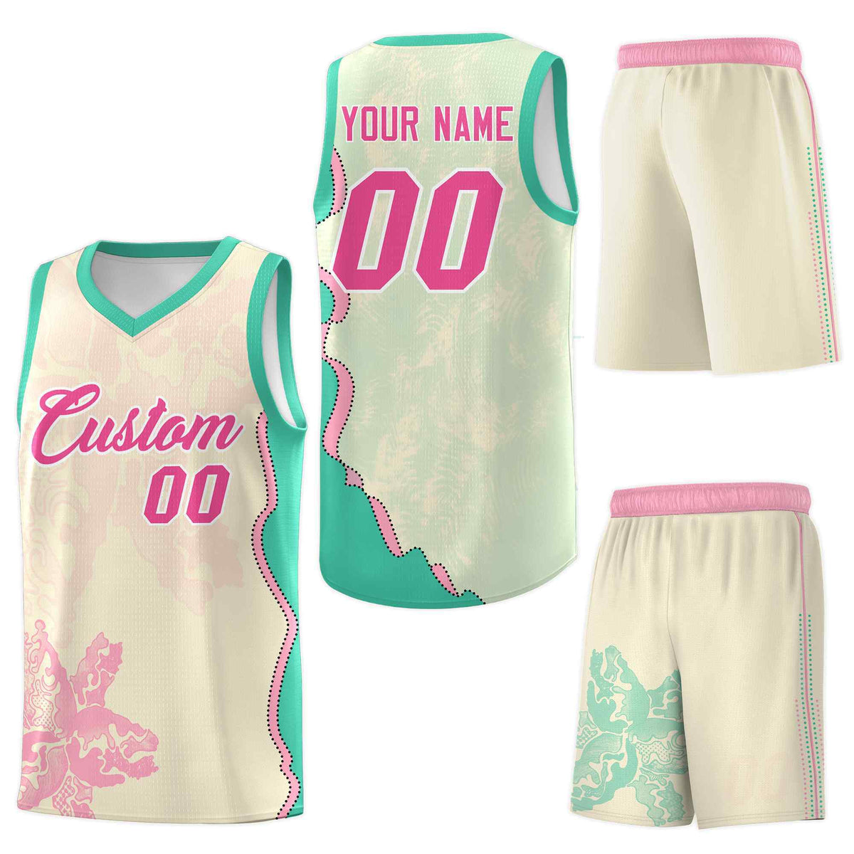 Custom Rose Red Bright Green Basketball Jersey - Illusion Flower Graffiti Stretch Fabric