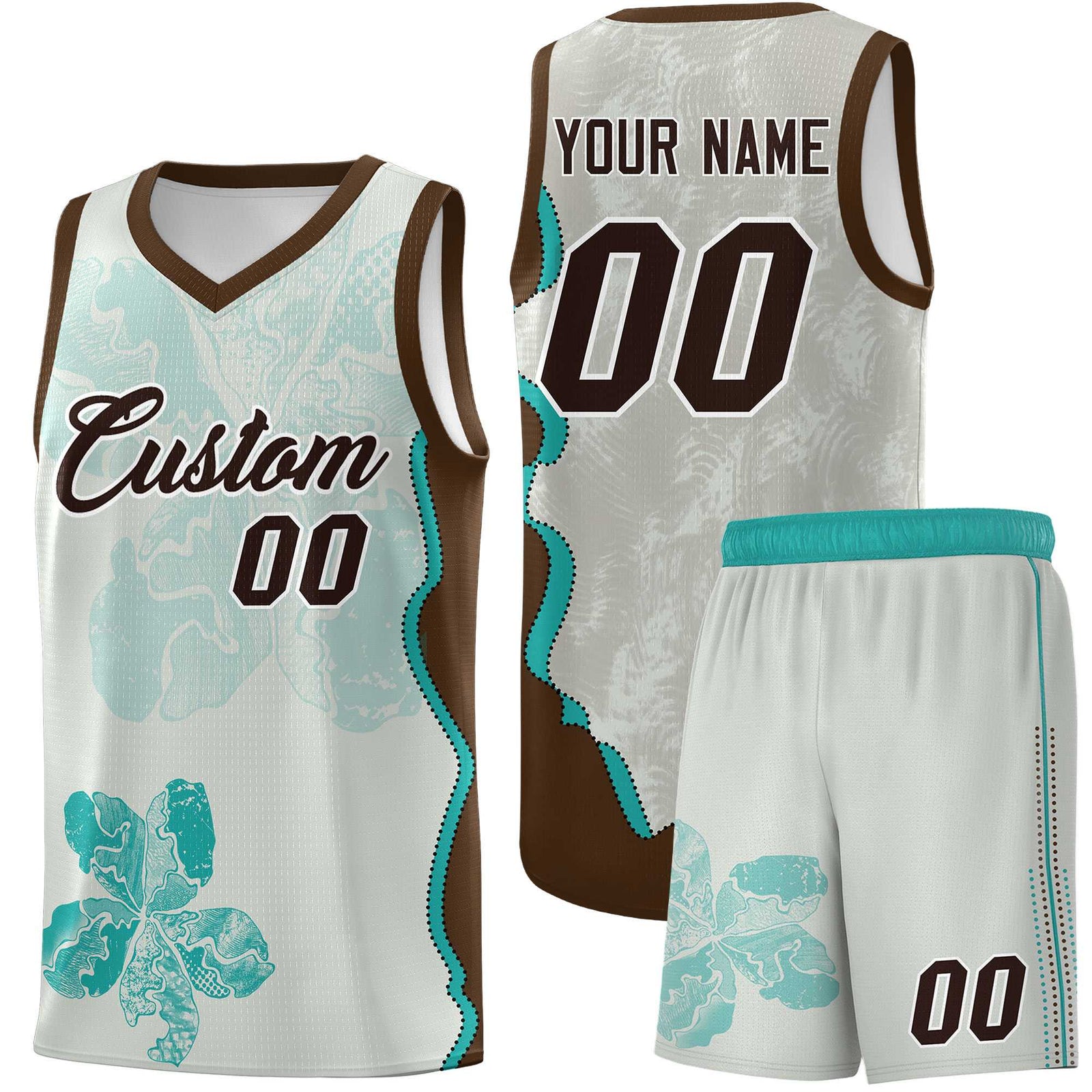 Custom Gray Brown Basketball Jersey - Illusion Flower Graffiti Quick dry Fabric