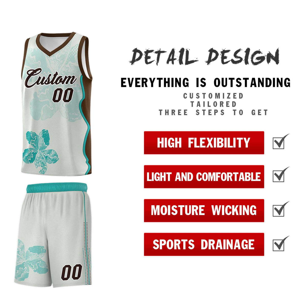 Custom Gray Brown Basketball Jersey - Illusion Flower Graffiti Quick dry Fabric