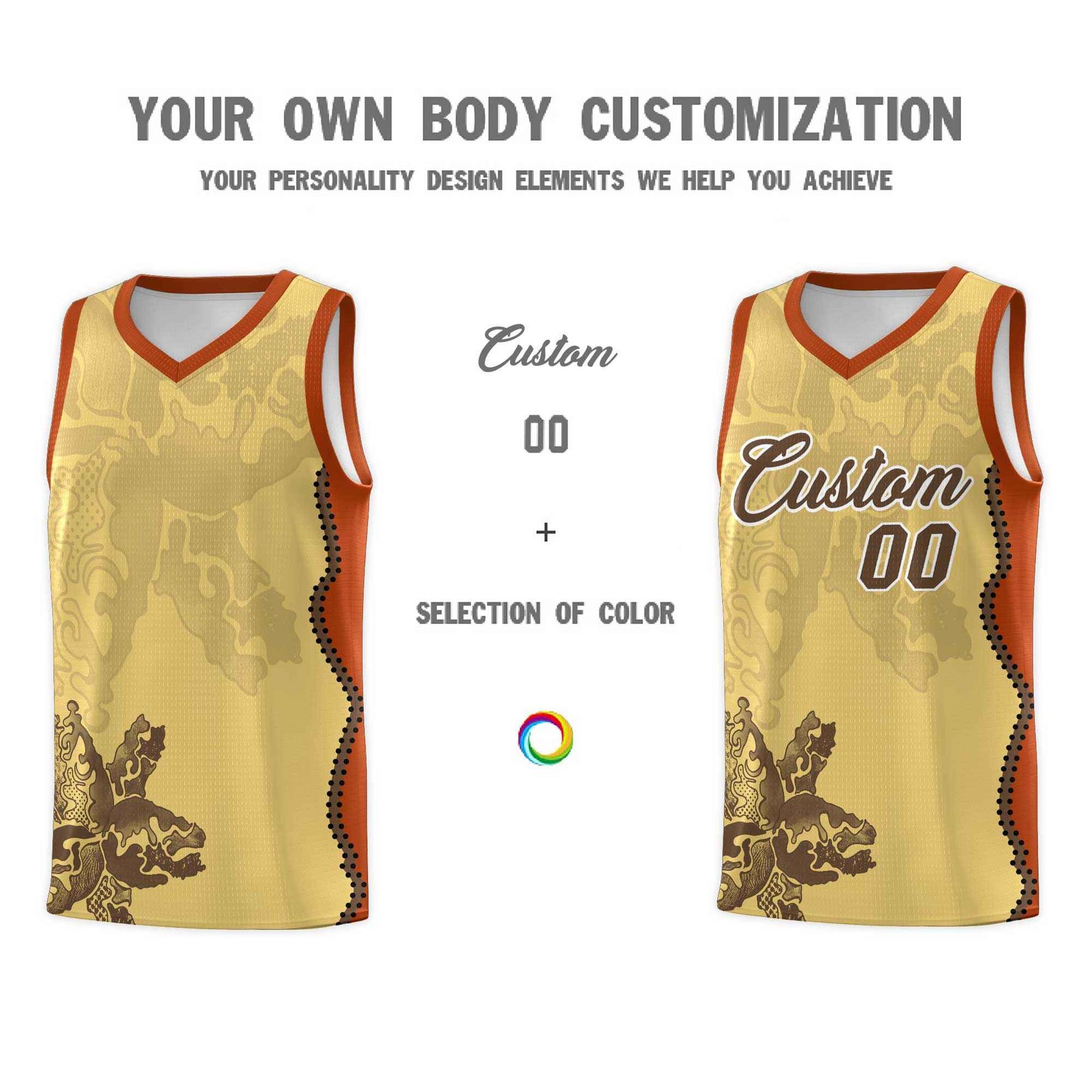 Custom Khaki Dark Orange Basketball Jersey - Illusion Flower Graffiti Unique Fabric