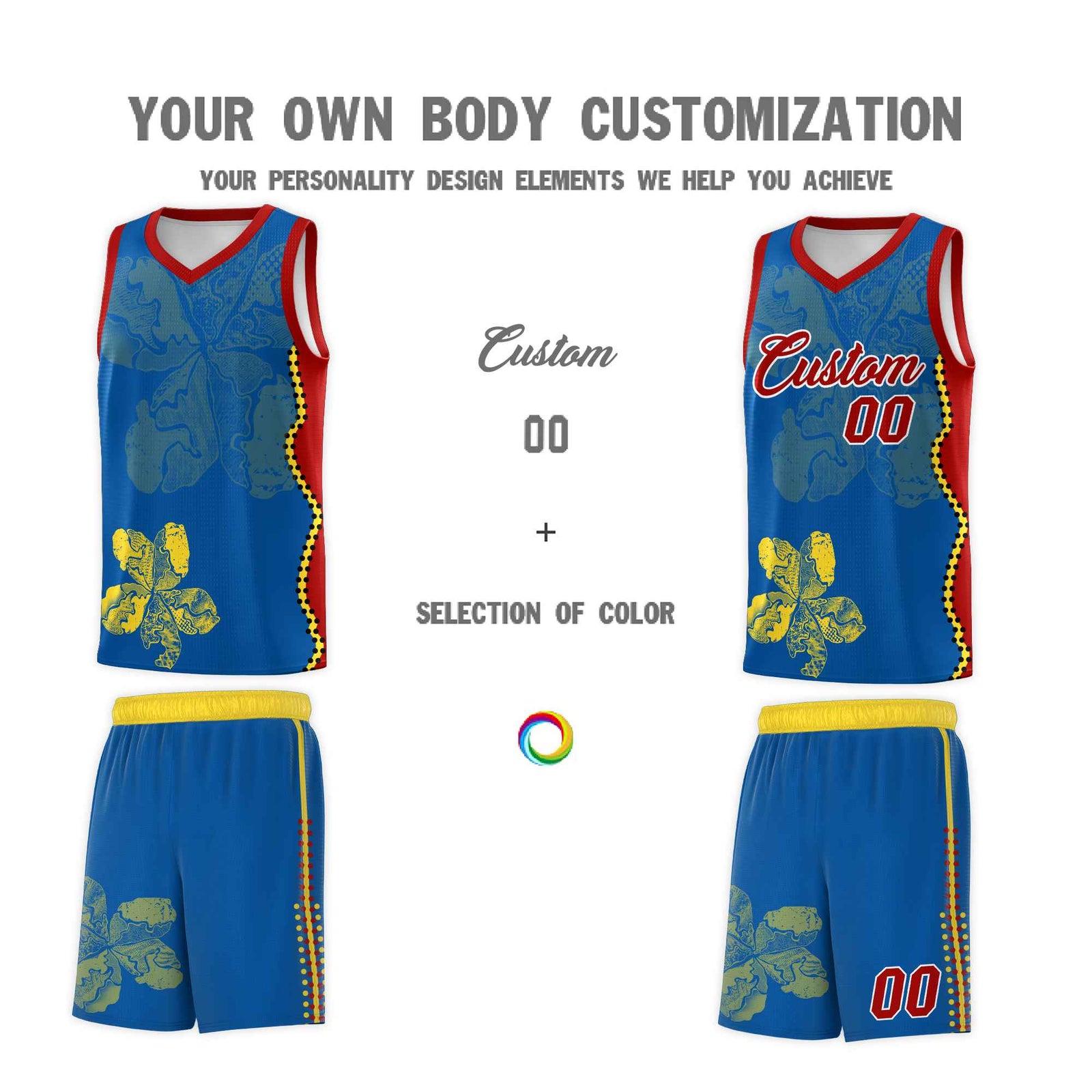 Custom Royal Red Basketball Jersey - Illusion Flower Graffiti Moisture-wicking Fabric