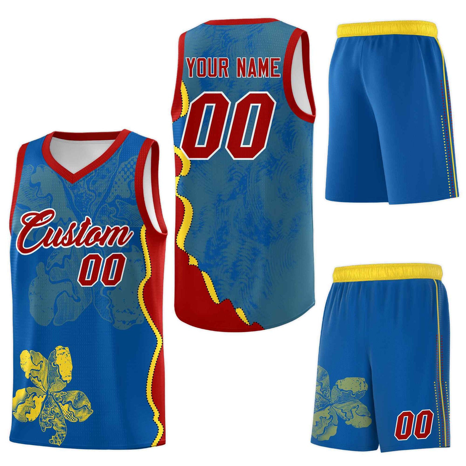 Custom Royal Red Basketball Jersey - Illusion Flower Graffiti Lightweight