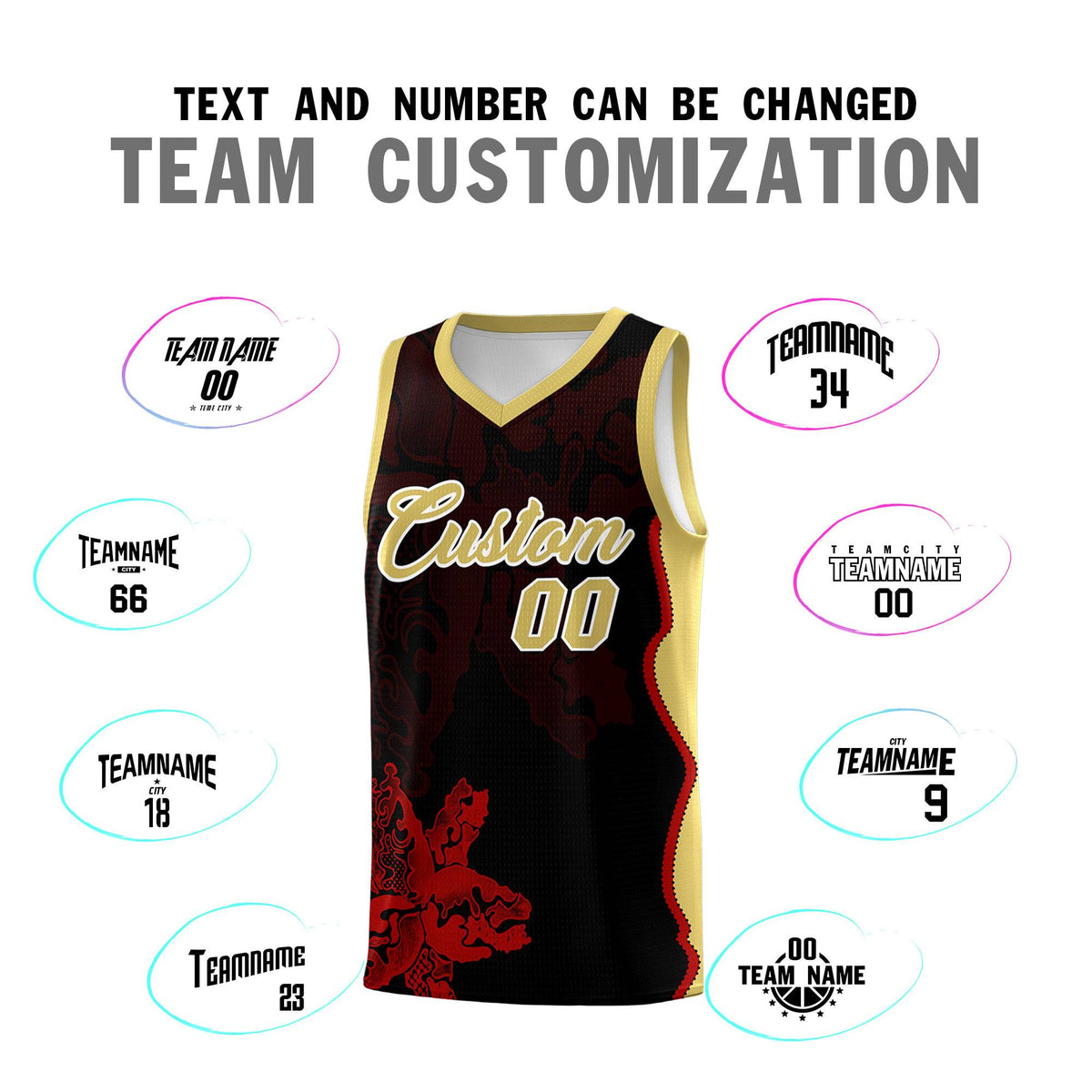 Custom Black Old Gold Basketball Jersey - Illusion Flower Graffiti Durable Fabric