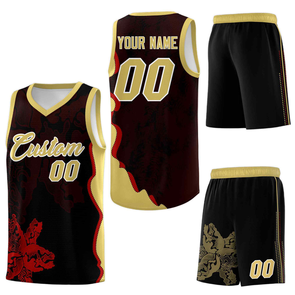 Custom Black Old Gold Basketball Jersey - Illusion Flower Graffiti Drapable