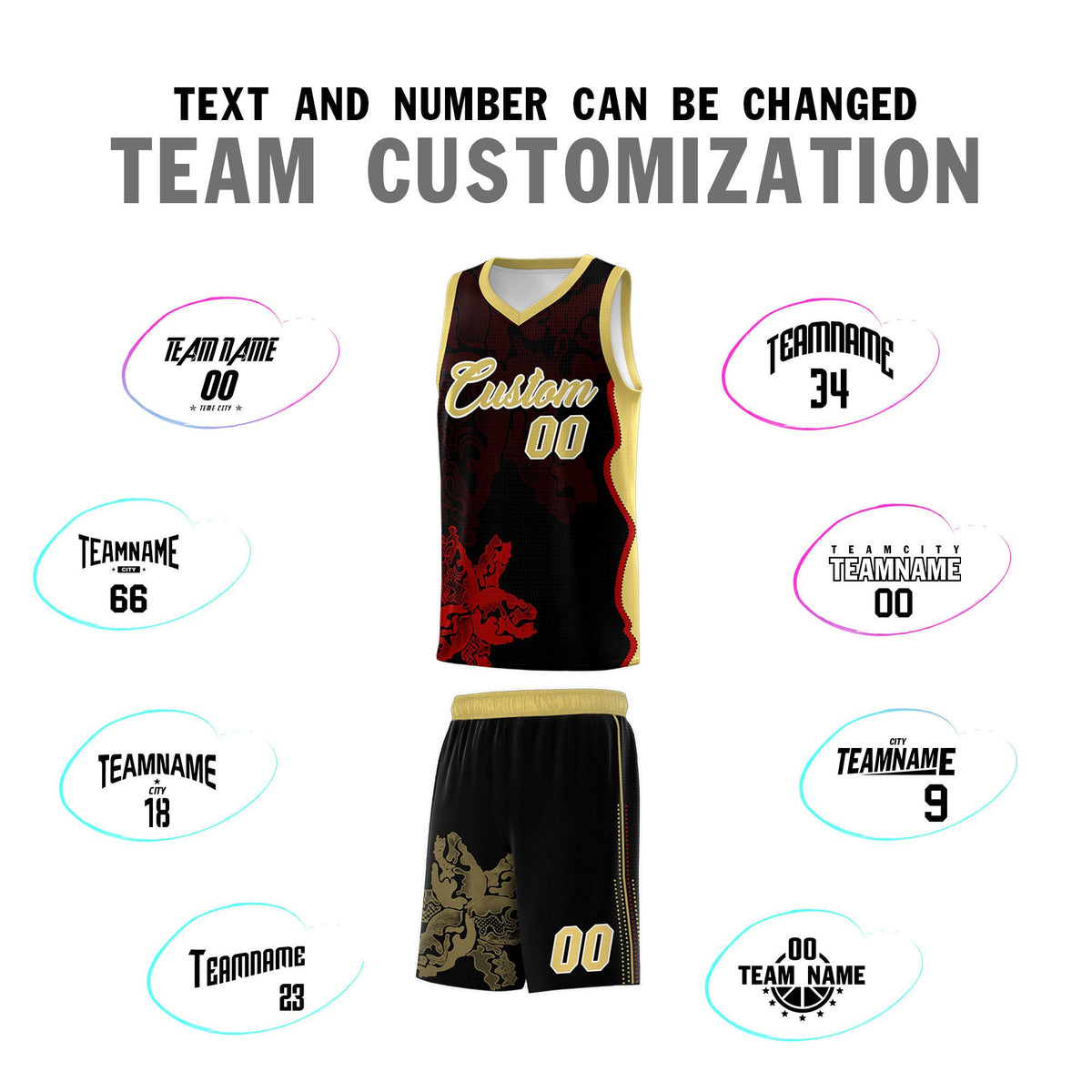 Custom Black Old Gold Basketball Jersey - Illusion Flower Graffiti Durable Fabric