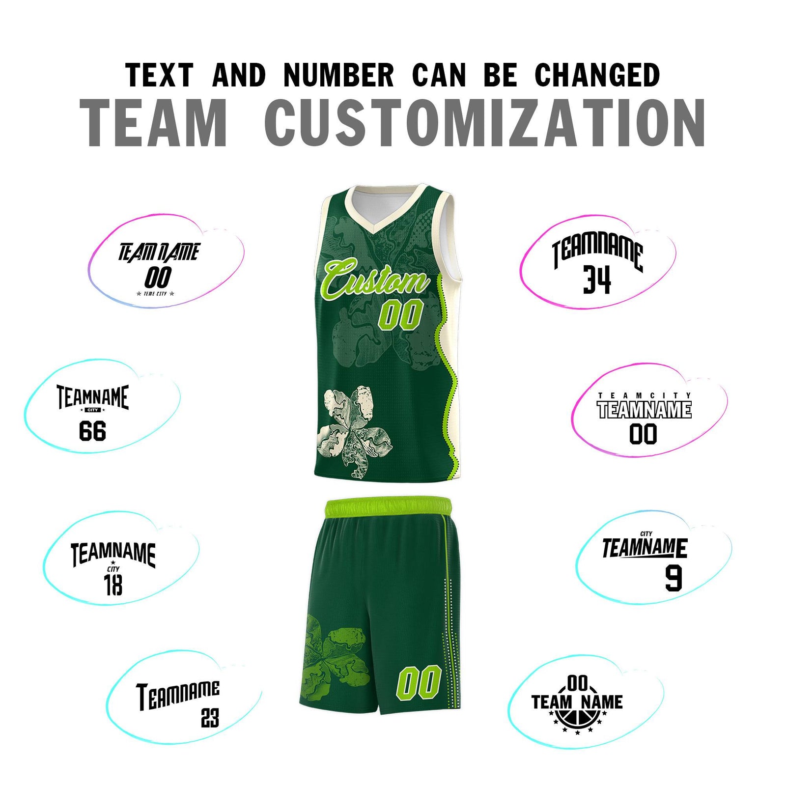 Custom Green Cream Basketball Jersey - Illusion Flower Graffiti Breathable Fabric