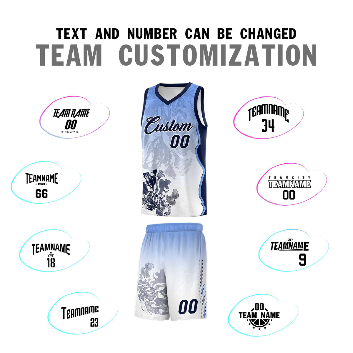 Custom White Navy Basketball Jersey - Illusion Flower Gradient Moisture wicking Fabric