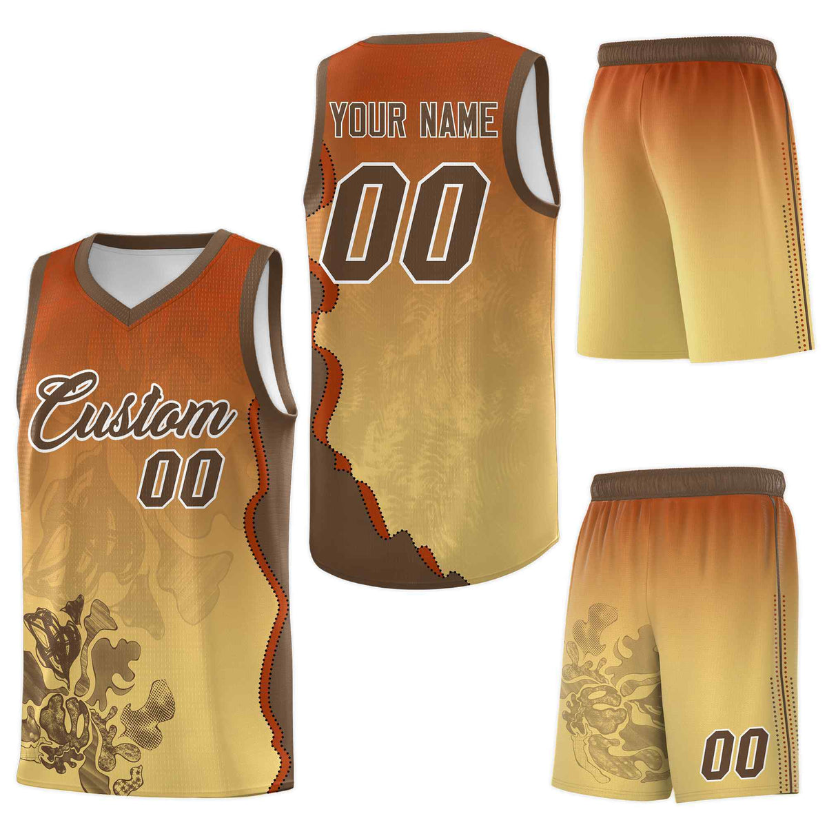 Custom Khaki Dark Orange Basketball Jersey - Illusion Flower Gradient Breathable